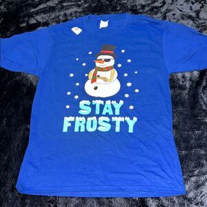Port and Company Blue Stay Frosty Snowman Tee (Men's S)